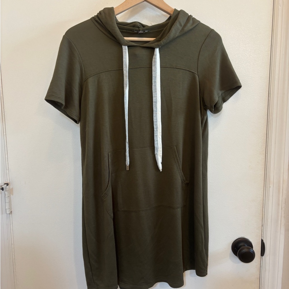 Olive Green Hooded Cover Up Dress with Pockets